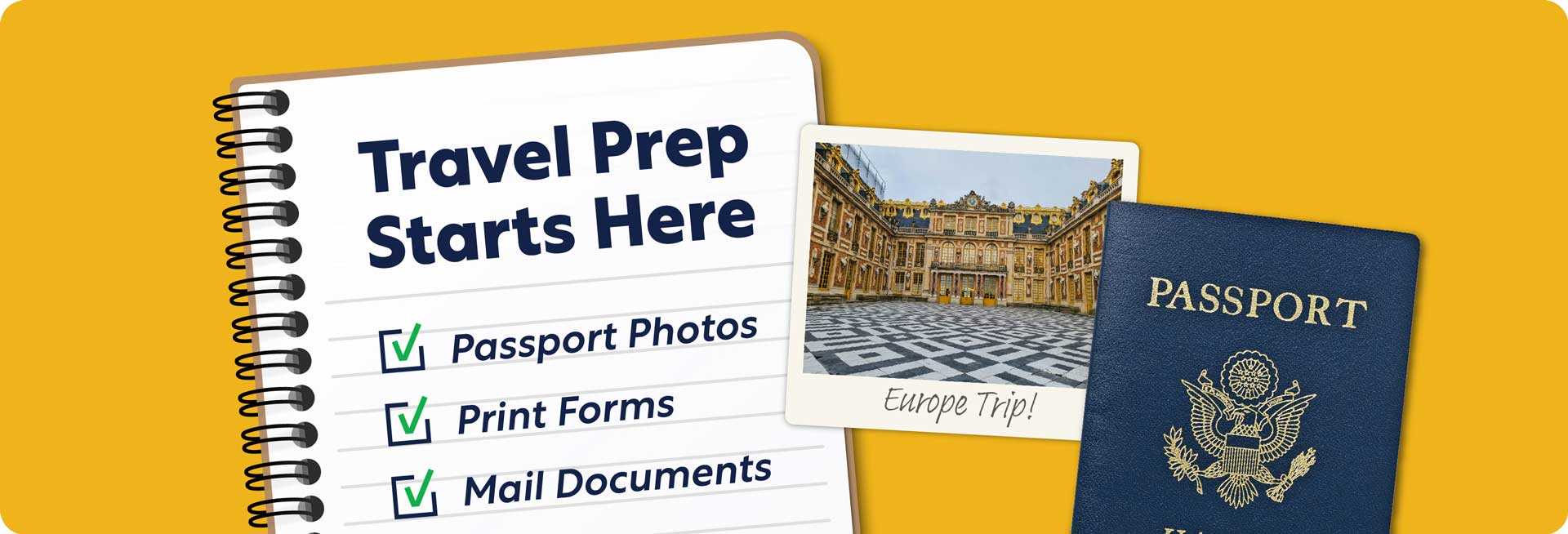 Travel Prep Starts Here - Passport Photos - Print Forms - Mail Documents.